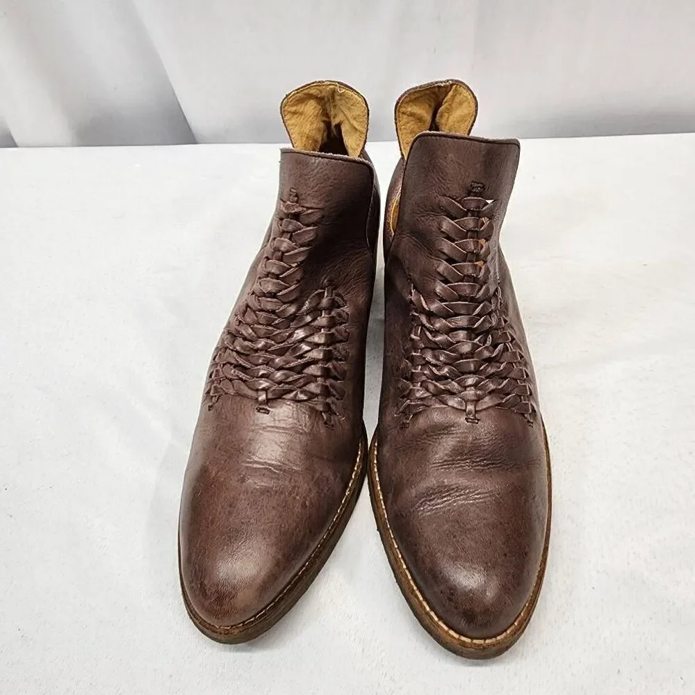 Latigo Anthropologie Kick Soft Leather Woven Western Espresso Booties Women's 11